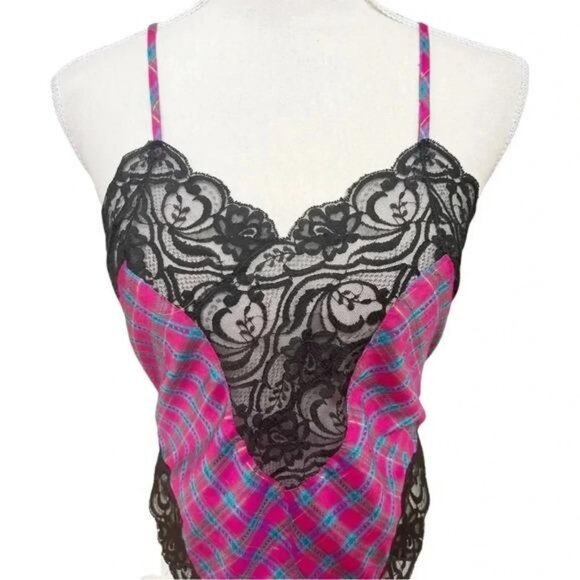 Vintage 1980s Victoria’s Secret Lace & Plaid Thong Teddy Bodysuit - Picture 3 of 10